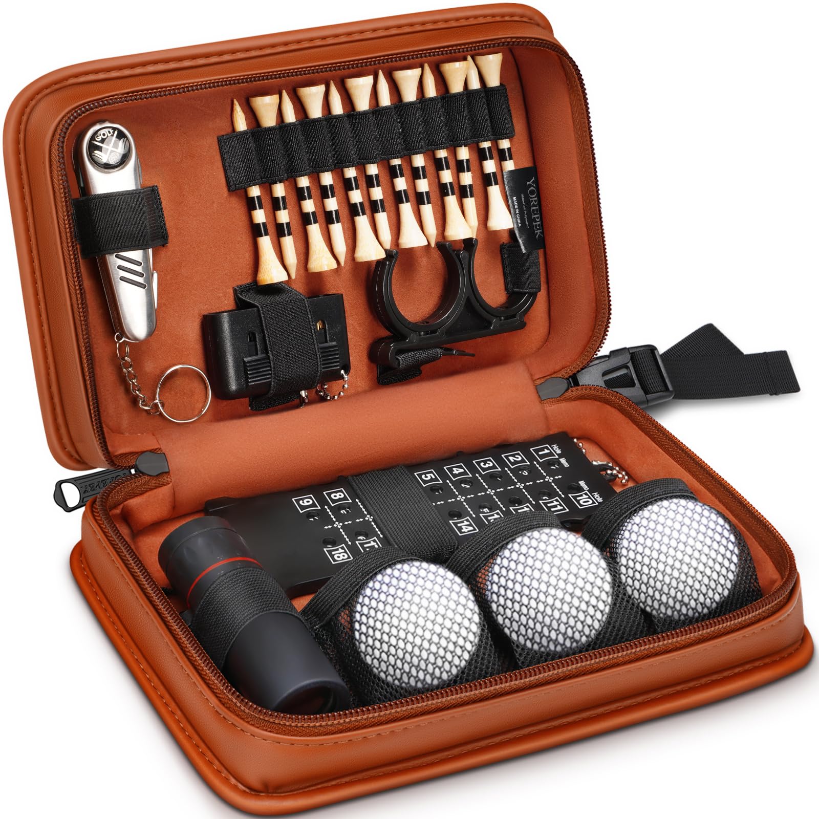 Golf Accessories Kit for Men with Leather Case Brown Golf Gift